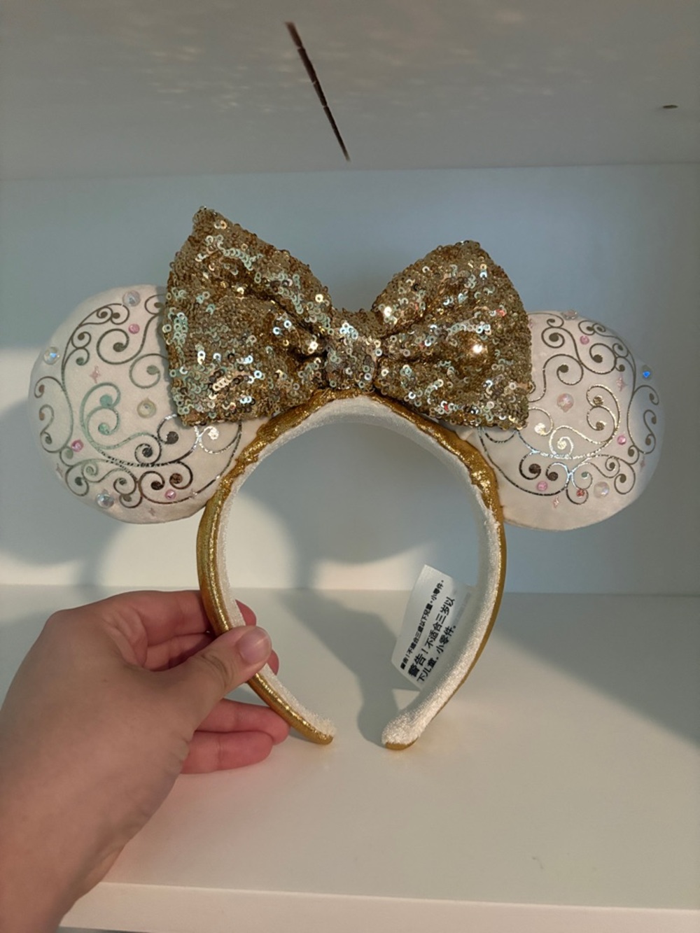 Sequin Gold Bow Minnie Ears Light Up Headband